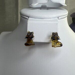 Unique Hand Blown Studio Art Glass Miniature Dog Cat Stud Earrings Handcrafted.